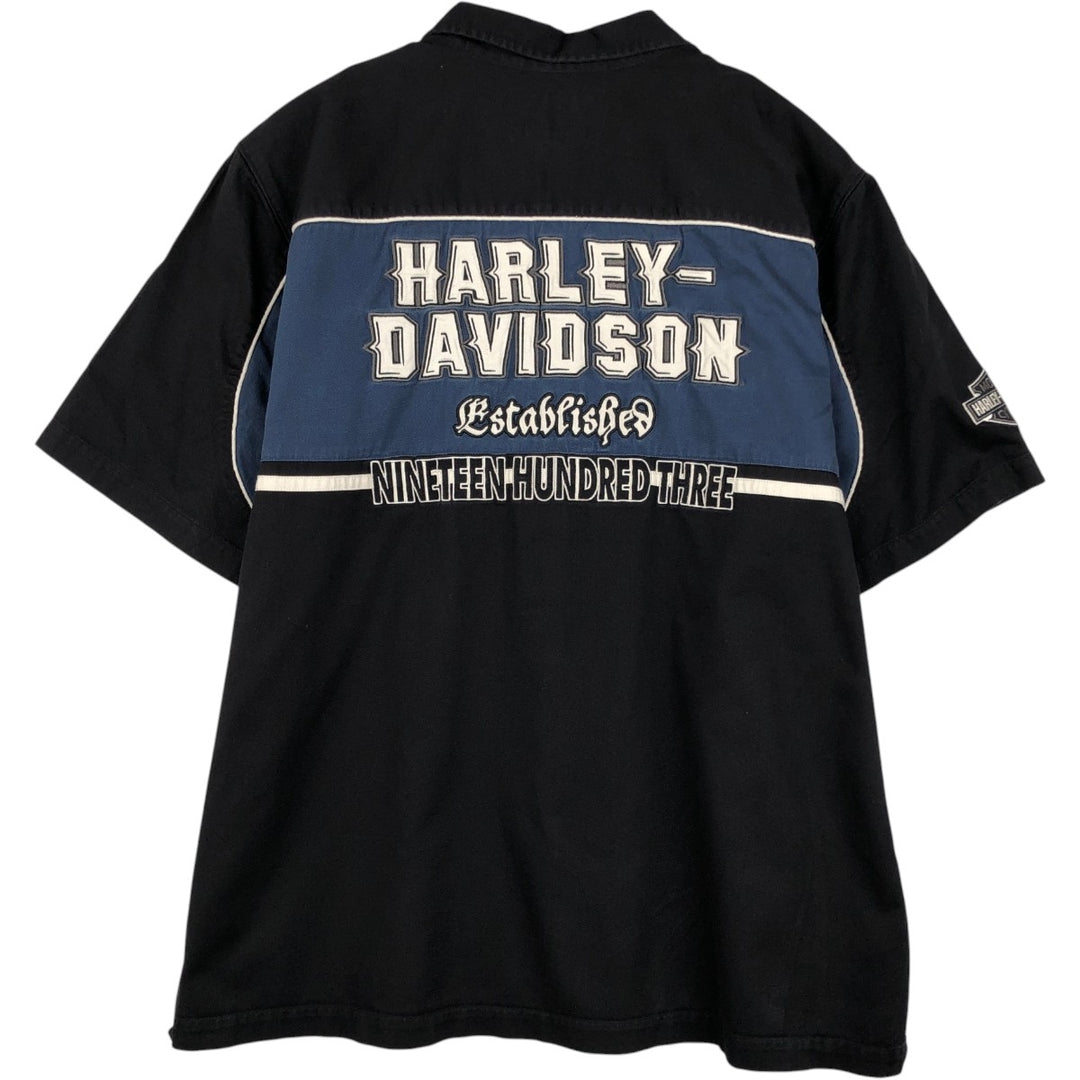 Harley-Davidson Open Collar Short Sleeve Work Shirt, Boxy Shirt, Men's Size XXL (approx.) cotton black type Vintage Second Hand