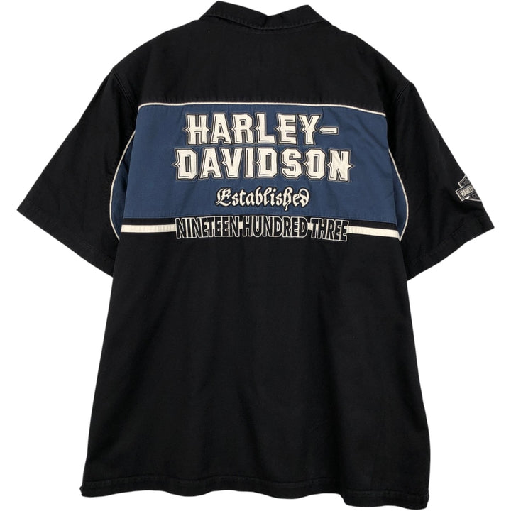 Harley-Davidson Open Collar Short Sleeve Work Shirt, Boxy Shirt, Men's Size XXL (approx.) cotton black type Vintage Second Hand