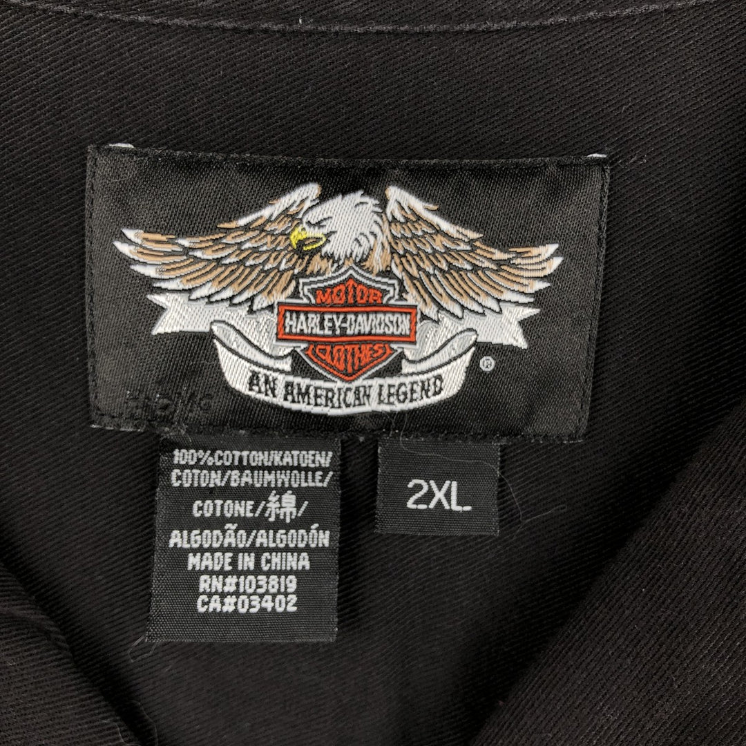 Harley-Davidson Open Collar Short Sleeve Work Shirt, Boxy Shirt, Men's Size XXL (approx.) cotton black type Vintage Second Hand