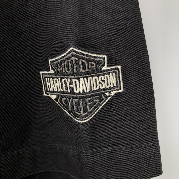 Harley-Davidson Open Collar Short Sleeve Work Shirt, Boxy Shirt, Men's Size XXL (approx.) cotton black type Vintage Second Hand