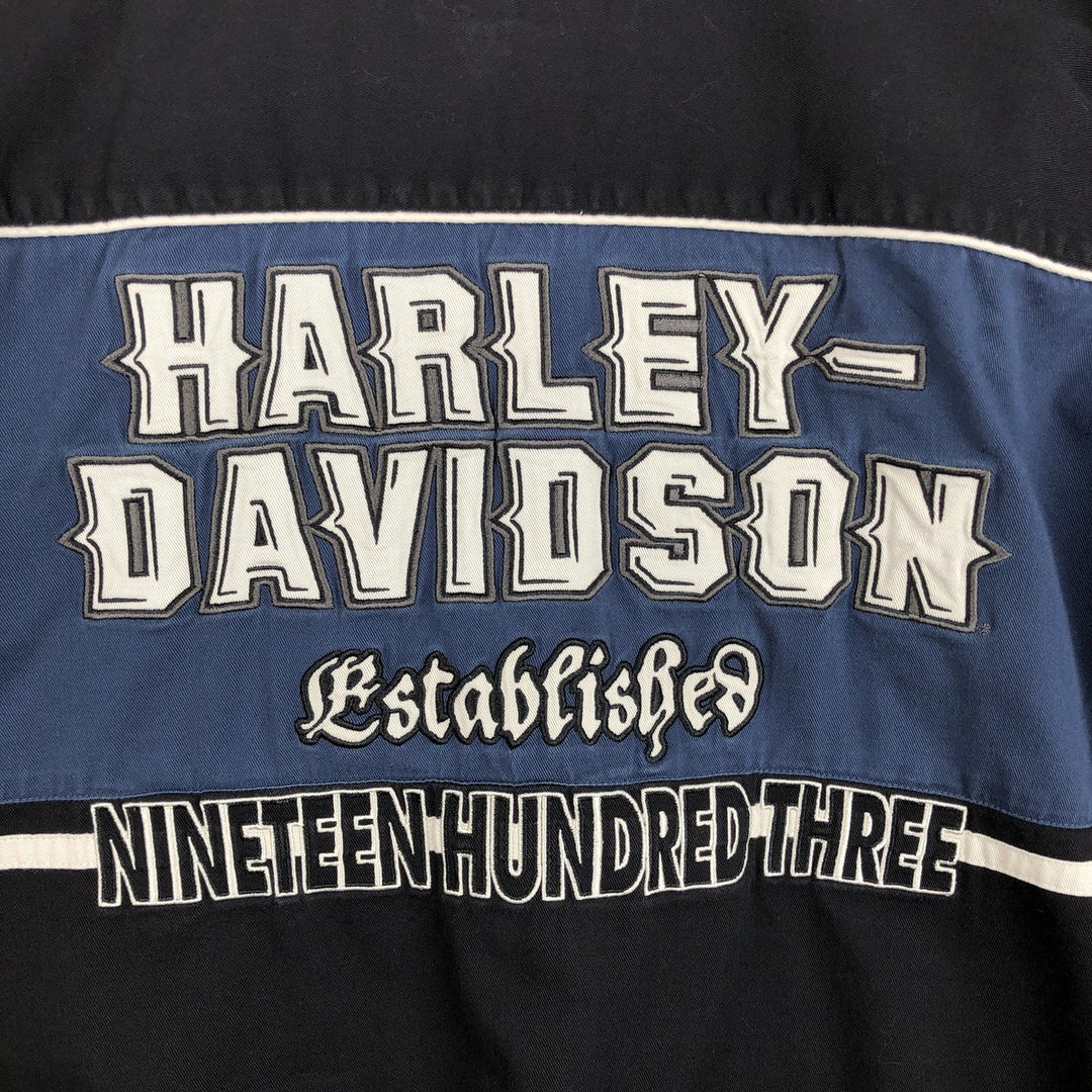 Harley-Davidson Open Collar Short Sleeve Work Shirt, Boxy Shirt, Men's Size XXL (approx.) cotton black type Vintage Second Hand