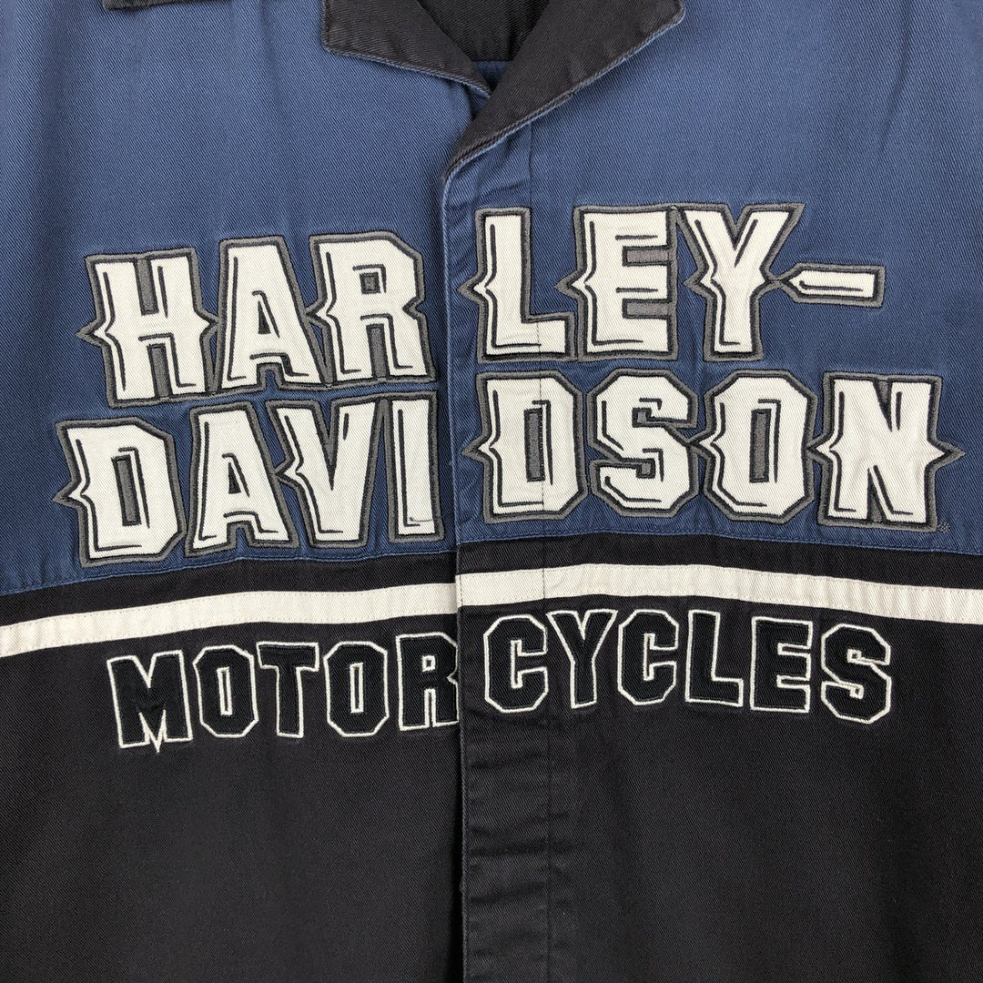 Harley-Davidson Open Collar Short Sleeve Work Shirt, Boxy Shirt, Men's Size XXL (approx.) cotton black type Vintage Second Hand