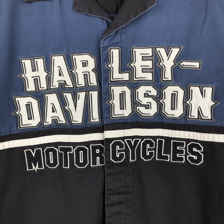 Harley-Davidson Open Collar Short Sleeve Work Shirt, Boxy Shirt, Men's Size XXL (approx.) cotton black type Vintage Second Hand
