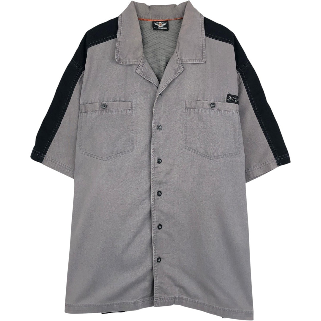 Harley-Davidson Open Collar Short Sleeve Work Shirt Box Shirt Men's XL unclear gray type Vintage Second Hand