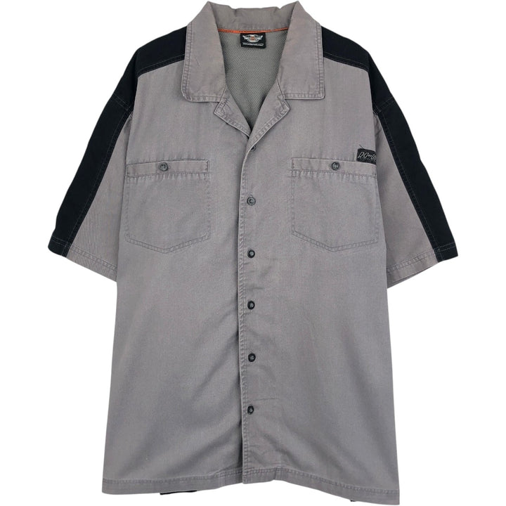 Harley-Davidson Open Collar Short Sleeve Work Shirt Box Shirt Men's XL unclear gray type Vintage Second Hand