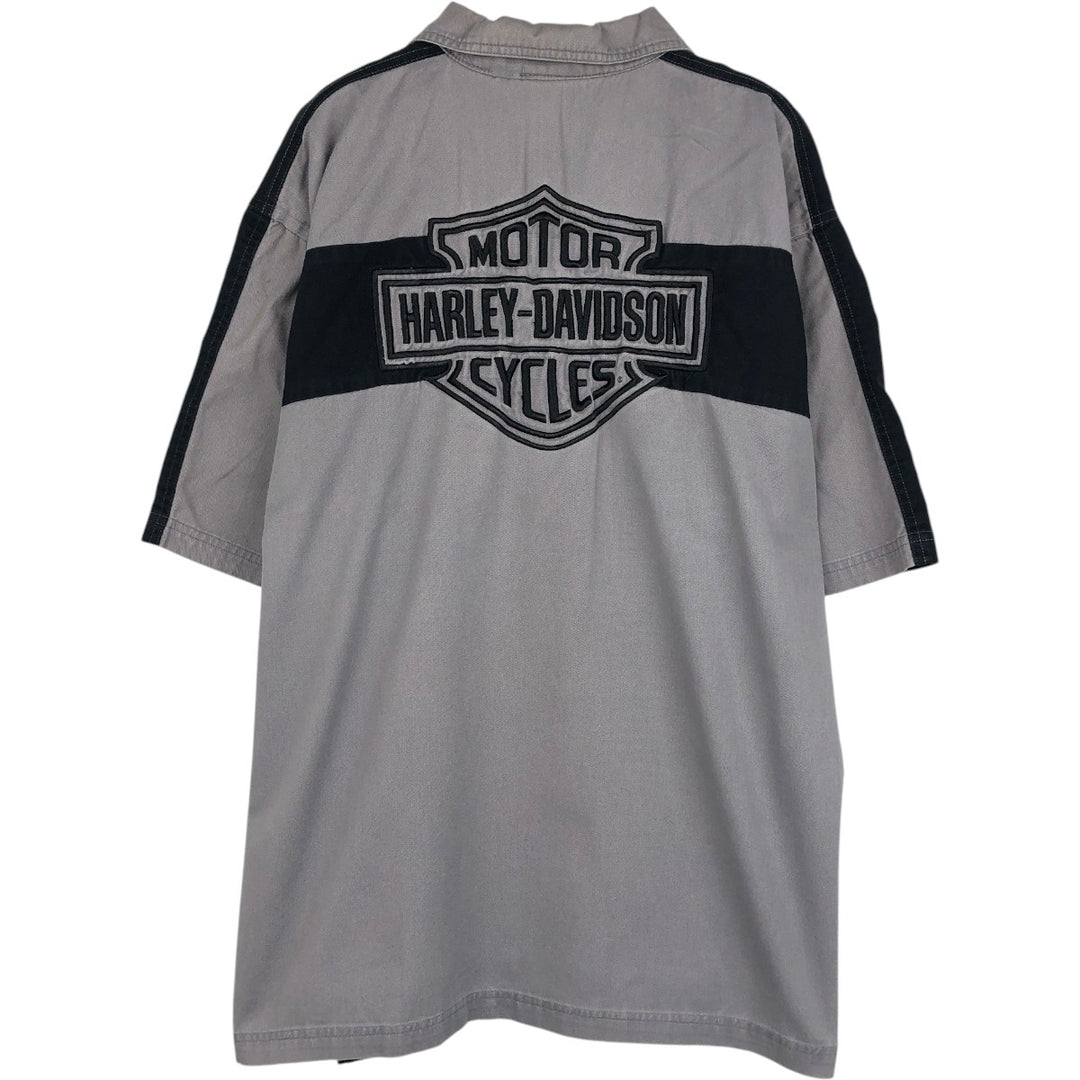 Harley-Davidson Open Collar Short Sleeve Work Shirt Box Shirt Men's XL unclear gray type Vintage Second Hand