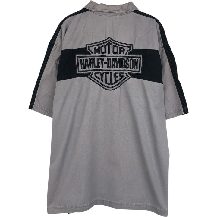 Harley-Davidson Open Collar Short Sleeve Work Shirt Box Shirt Men's XL unclear gray type Vintage Second Hand