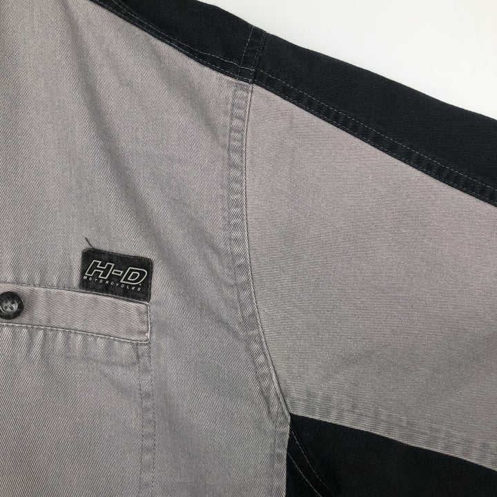 Harley-Davidson Open Collar Short Sleeve Work Shirt Box Shirt Men's XL unclear gray type Vintage Second Hand