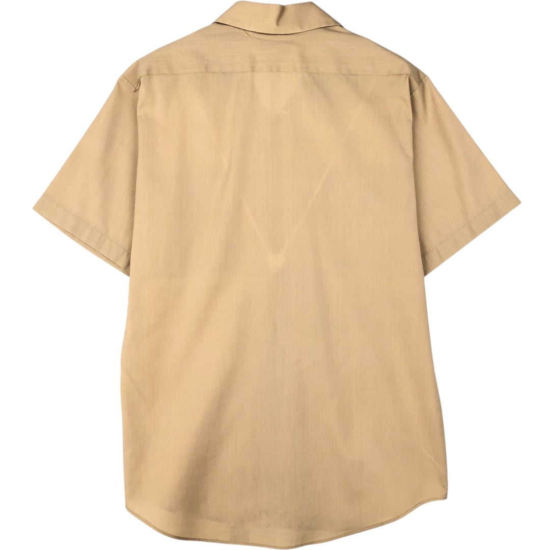 Creighton Open Collar Short Sleeve Work Shirt, Made in USA, Men's Size M (Equivalent), Vintage polyester Beige type Vintage Second Hand