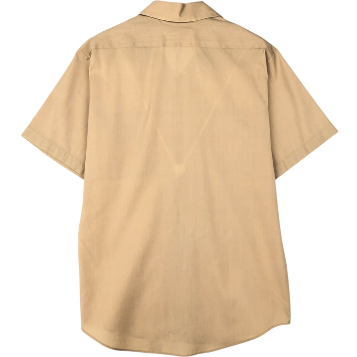Creighton Open Collar Short Sleeve Work Shirt, Made in USA, Men's Size M (Equivalent), Vintage polyester Beige type Vintage Second Hand