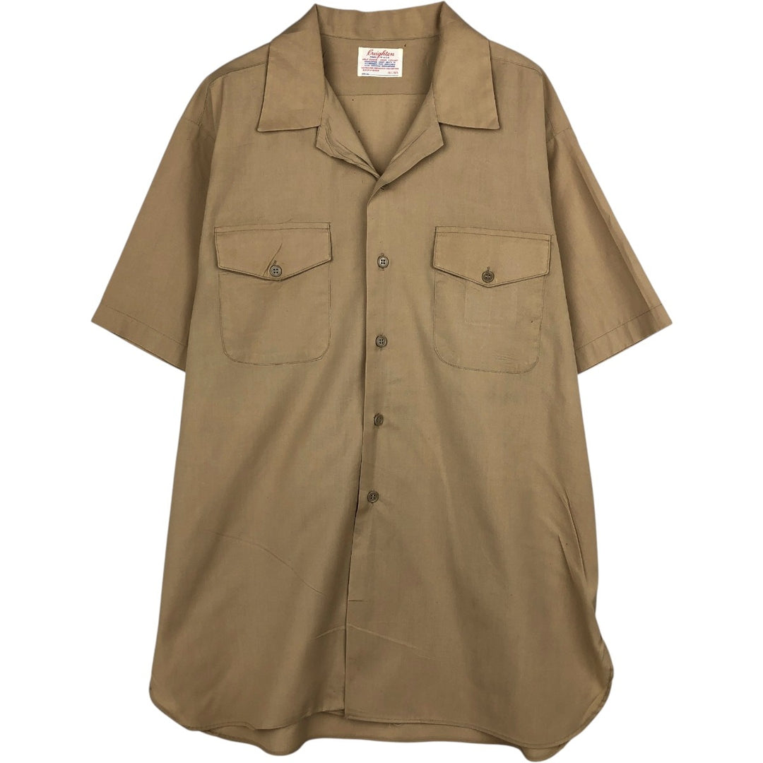 1960'S Creighton Open Collar Short-Sleeve Work Shirt, Made in USA, Men's Size L (Equivalent), Vintage polyester Beige type Vintage Second Hand
