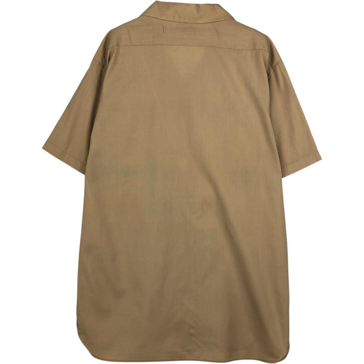 1960'S Creighton Open Collar Short-Sleeve Work Shirt, Made in USA, Men's Size L (Equivalent), Vintage polyester Beige type Vintage Second Hand