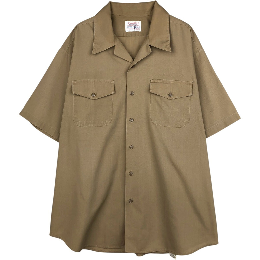 1960'S Creighton Open Collar Short-Sleeve Work Shirt, Made in USA, Men's XL (approx.), Vintage polyester Beige type Vintage Second Hand