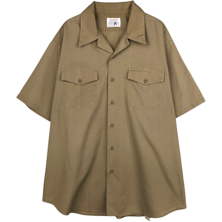 1960'S Creighton Open Collar Short-Sleeve Work Shirt, Made in USA, Men's XL (approx.), Vintage polyester Beige type Vintage Second Hand