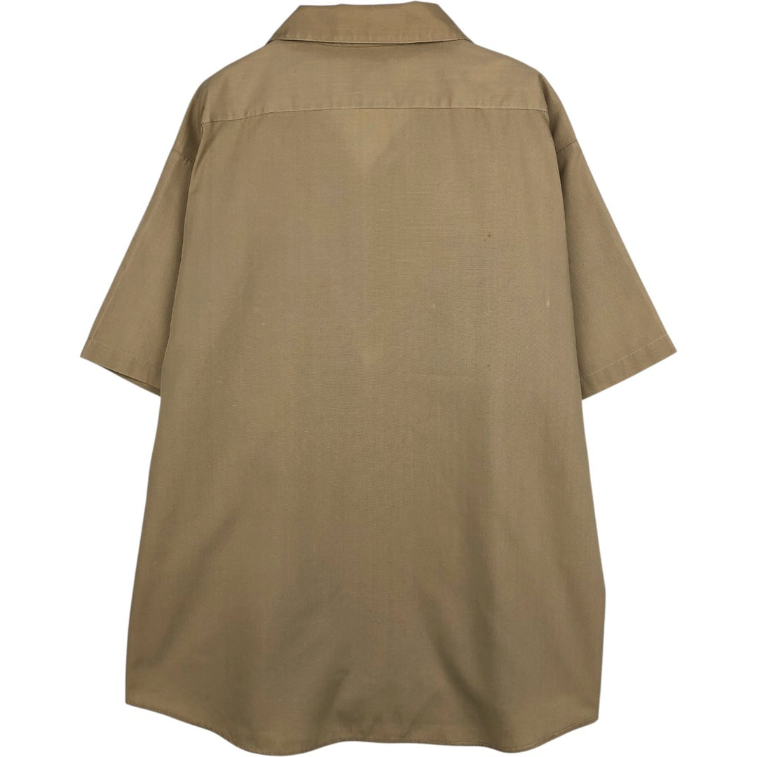 1960'S Creighton Open Collar Short-Sleeve Work Shirt, Made in USA, Men's XL (approx.), Vintage polyester Beige type Vintage Second Hand