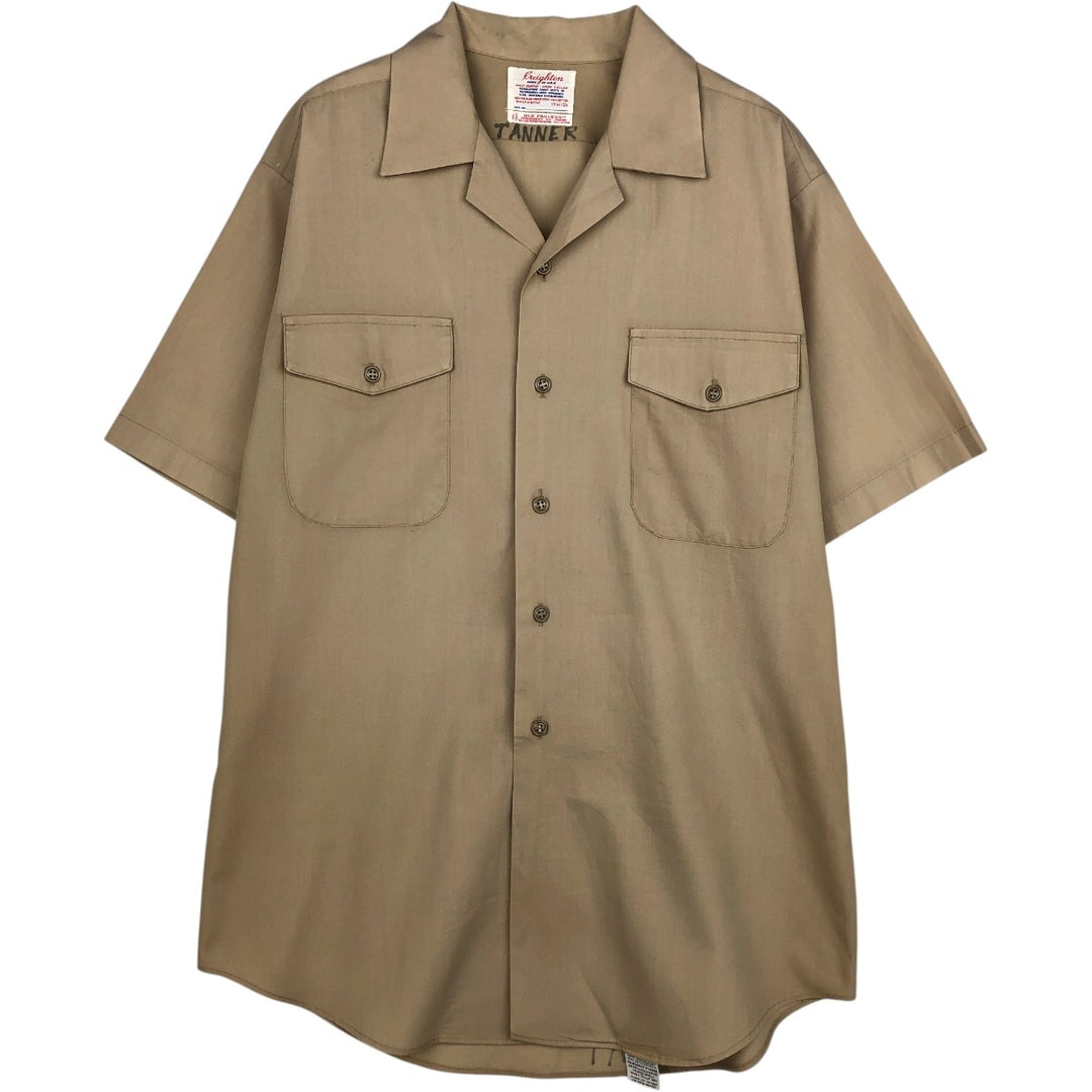 1960'S Creighton Open Collar Short-Sleeve Work Shirt, Made in USA, Men's Size M (Equivalent), Vintage polyester Beige type Vintage Second Hand