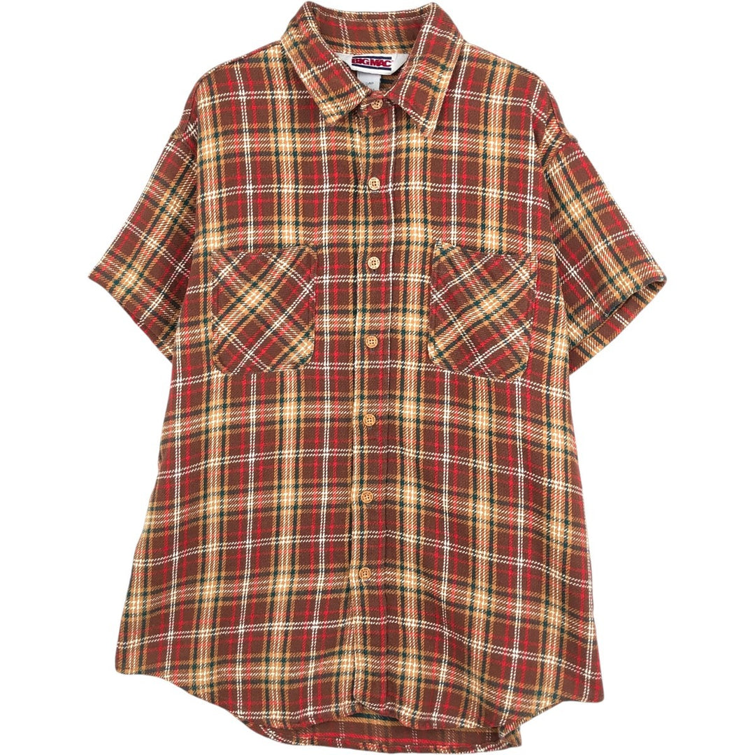 80'S JC Penney BIG MAC Check Pattern Short-Sleeve Work Shirt, Made in USA, Men's Size L (Equivalent), Vintage cotton brown type Vintage Second Hand