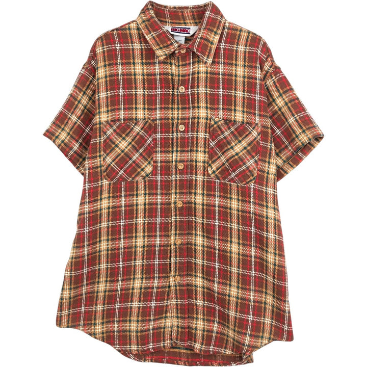 80'S JC Penney BIG MAC Check Pattern Short-Sleeve Work Shirt, Made in USA, Men's Size L (Equivalent), Vintage cotton brown type Vintage Second Hand