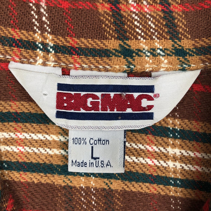 80'S JC Penney BIG MAC Check Pattern Short-Sleeve Work Shirt, Made in USA, Men's Size L (Equivalent), Vintage cotton brown type Vintage Second Hand