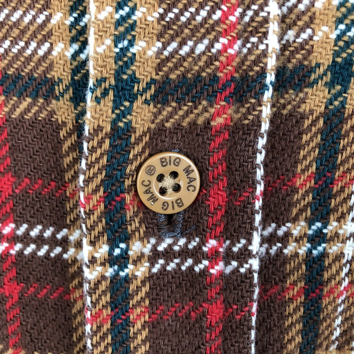 80'S JC Penney BIG MAC Check Pattern Short-Sleeve Work Shirt, Made in USA, Men's Size L (Equivalent), Vintage cotton brown type Vintage Second Hand