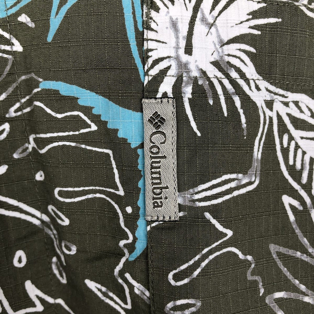 Columbia PFG Hibiscus Pattern Fish Print Ripstop Button-Down Short-Sleeve Fishing Shirt, Boxy Shirt, Men's Size L (approx.) cotton Khaki type Vintage Second Hand