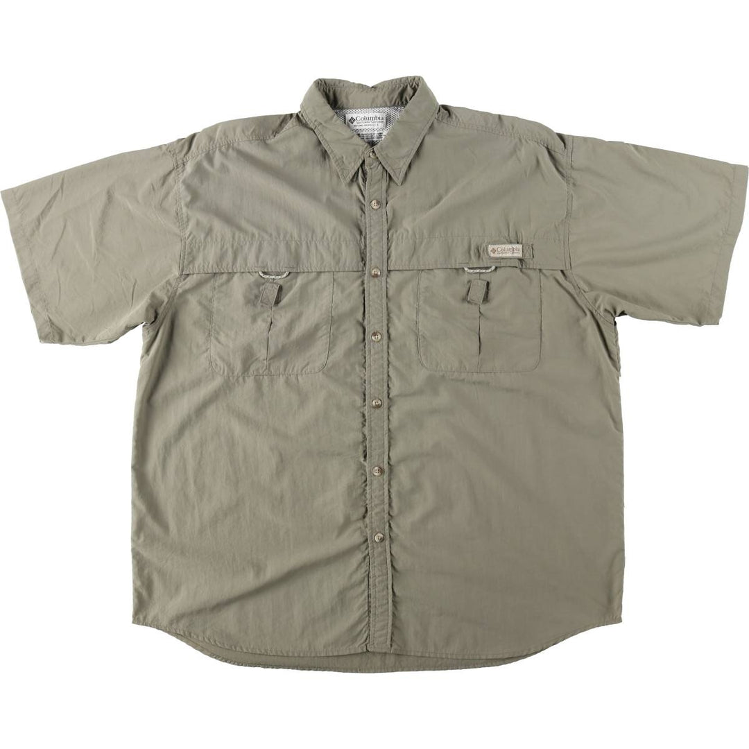 90s-00'S Columbia PFG Hidden Button Down Short Sleeve Fishing Shirt Men's XL Nylon Khaki type Vintage Second Hand