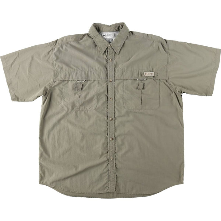 90s-00'S Columbia PFG Hidden Button Down Short Sleeve Fishing Shirt Men's XL Nylon Khaki type Vintage Second Hand