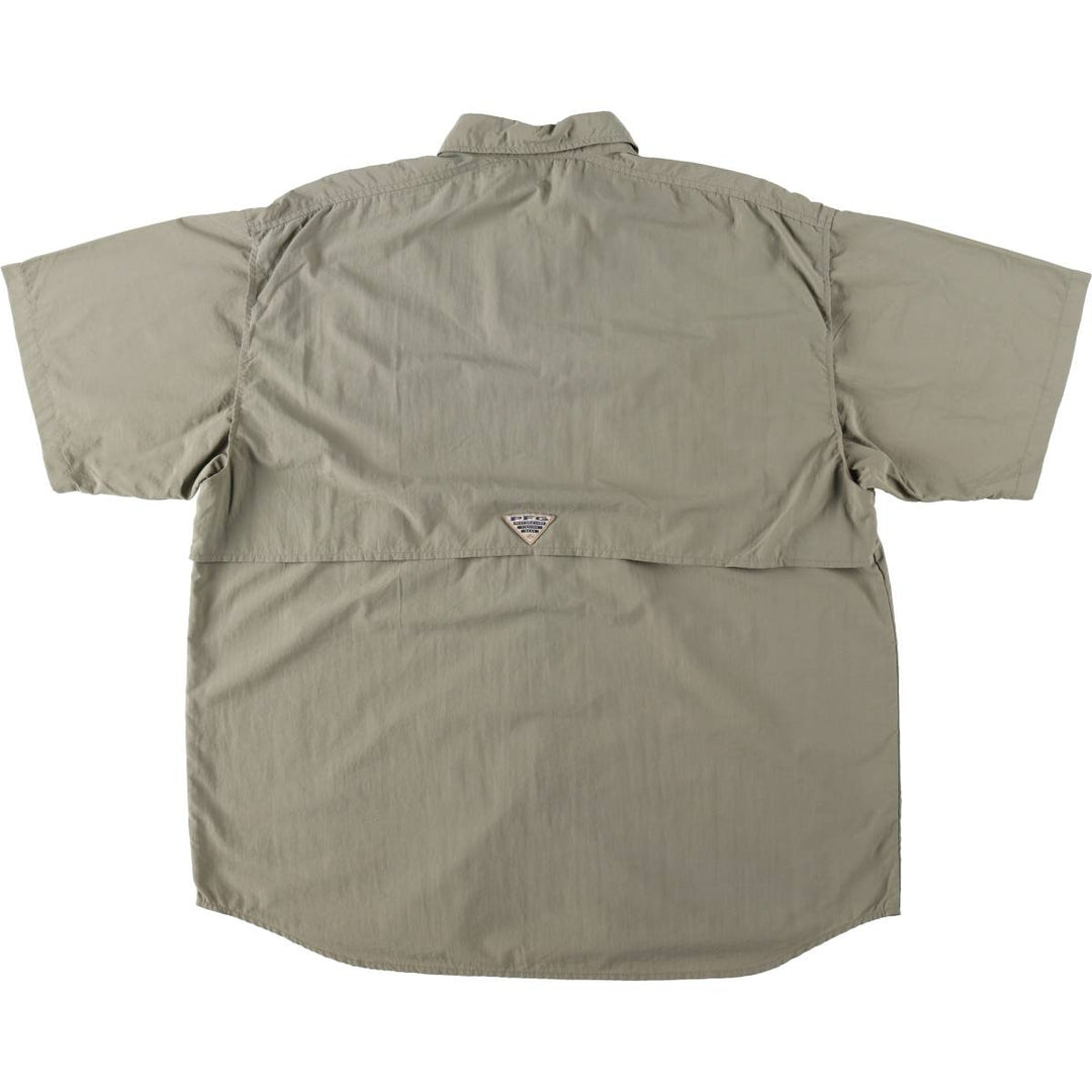 90s-00'S Columbia PFG Hidden Button Down Short Sleeve Fishing Shirt Men's XL Nylon Khaki type Vintage Second Hand