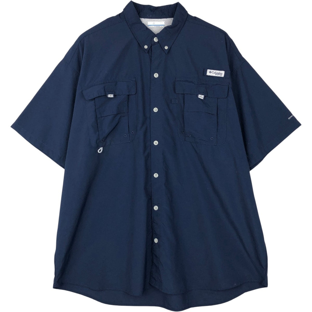 Columbia PFG OMNI-SHADE Omni-Shade Button-Down Short Sleeve Fishing Shirt Men's XL Nylon navy blue type Vintage Second Hand