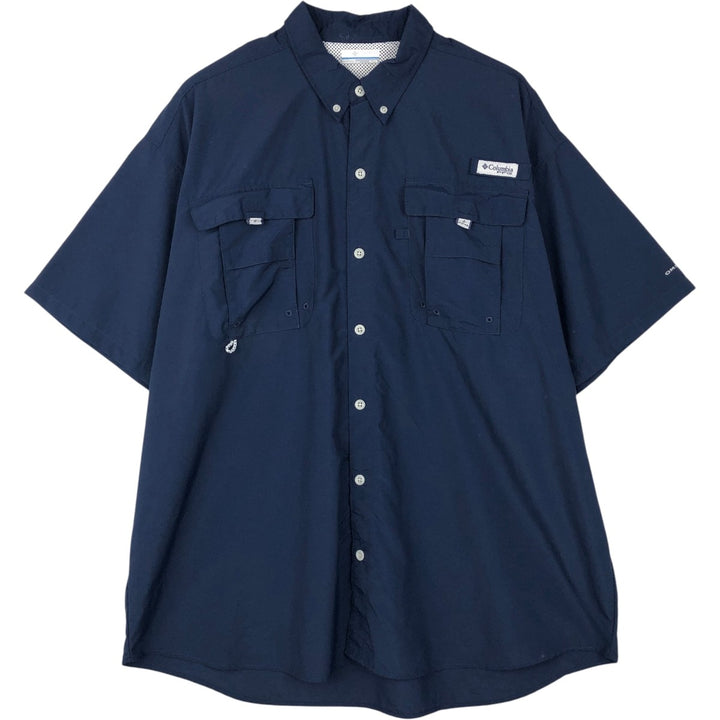 Columbia PFG OMNI-SHADE Omni-Shade Button-Down Short Sleeve Fishing Shirt Men's XL Nylon navy blue type Vintage Second Hand