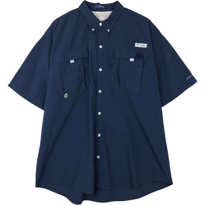Columbia PFG OMNI-SHADE BAHAMA Button-Down Short-Sleeve Fishing Shirt (Men's XL equivalent) Nylon navy blue type Vintage Second Hand