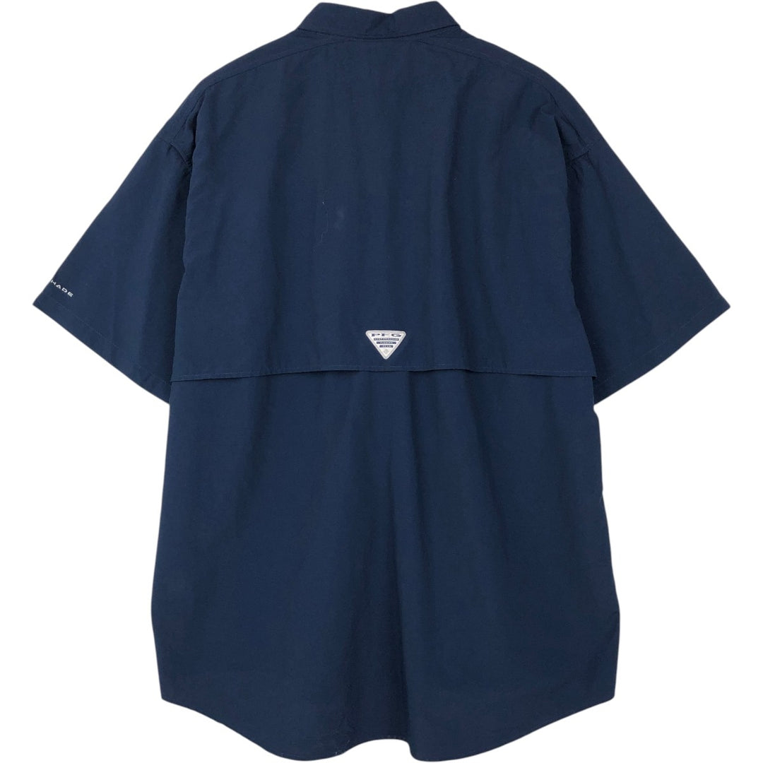 Columbia PFG OMNI-SHADE BAHAMA Button-Down Short-Sleeve Fishing Shirt (Men's XL equivalent) Nylon navy blue type Vintage Second Hand