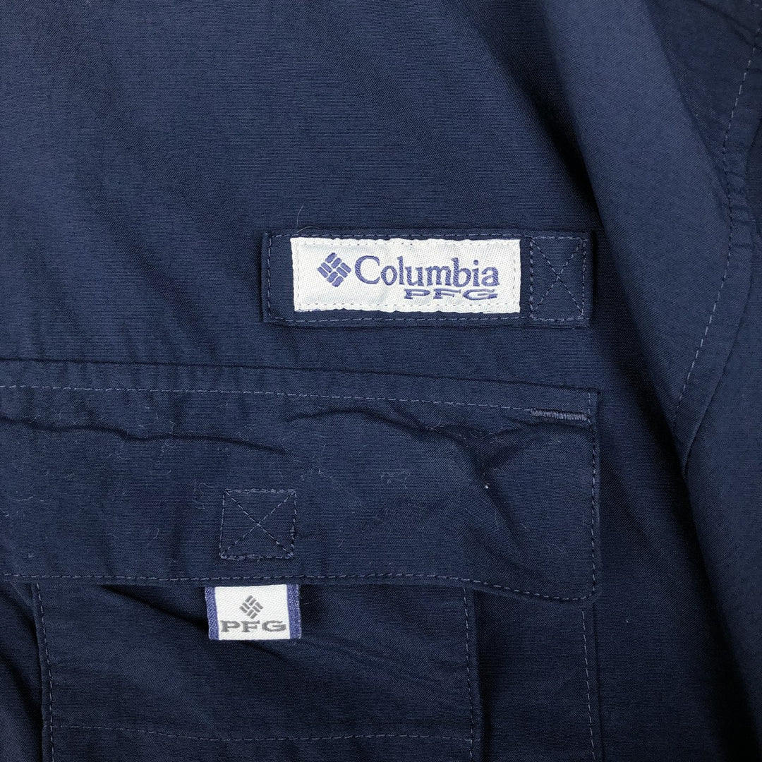 Columbia PFG OMNI-SHADE BAHAMA Button-Down Short-Sleeve Fishing Shirt (Men's XL equivalent) Nylon navy blue type Vintage Second Hand