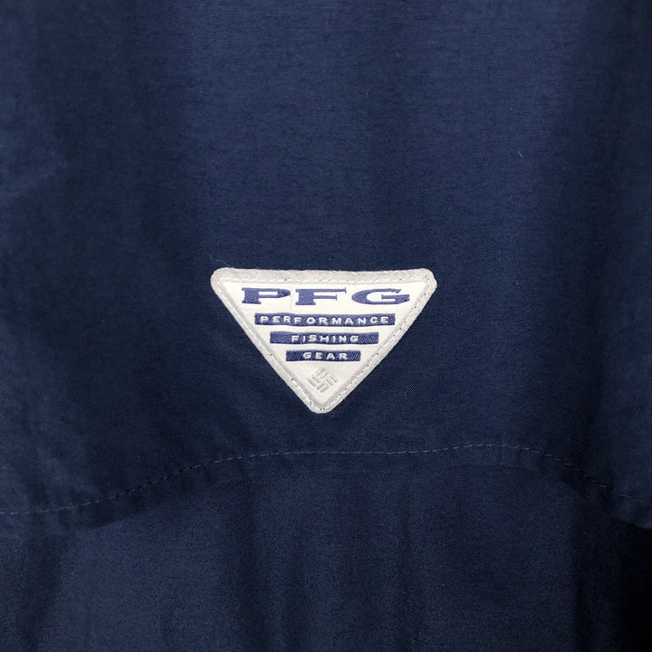 Columbia PFG OMNI-SHADE BAHAMA Button-Down Short-Sleeve Fishing Shirt (Men's XL equivalent) Nylon navy blue type Vintage Second Hand
