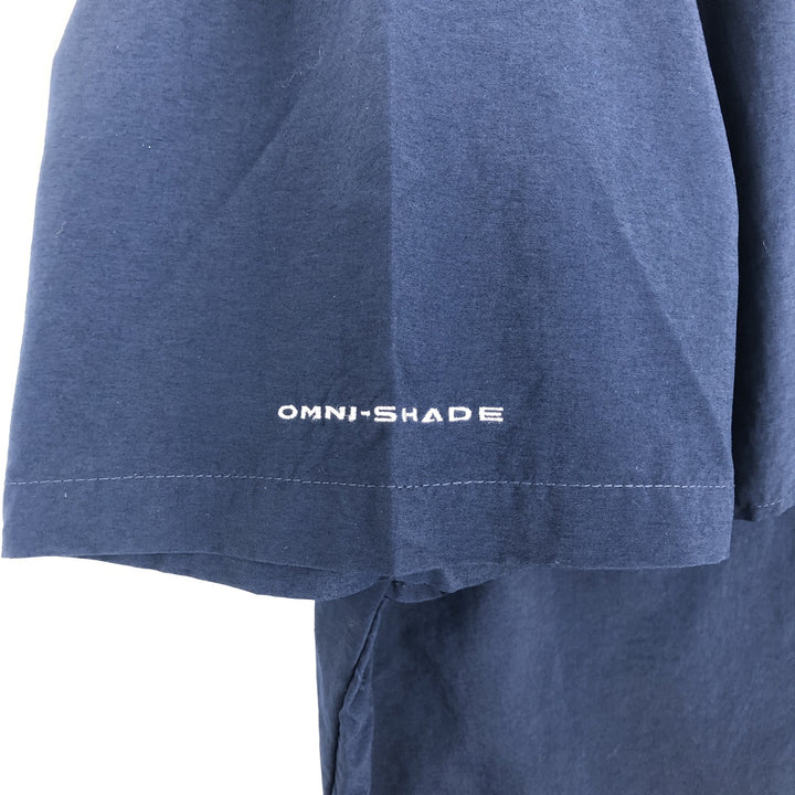 Columbia PFG OMNI-SHADE BAHAMA Button-Down Short-Sleeve Fishing Shirt (Men's XL equivalent) Nylon navy blue type Vintage Second Hand