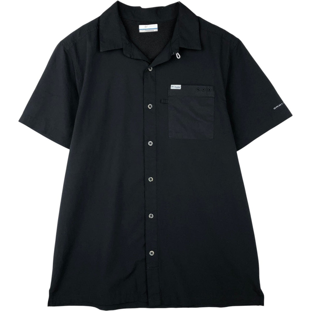 Columbia PFG Omni-Shade Ripstop Open Collar Short Sleeve Fishing Shirt (Box Shirt) - Men's Size M (approx.) polyester black type Vintage Second Hand