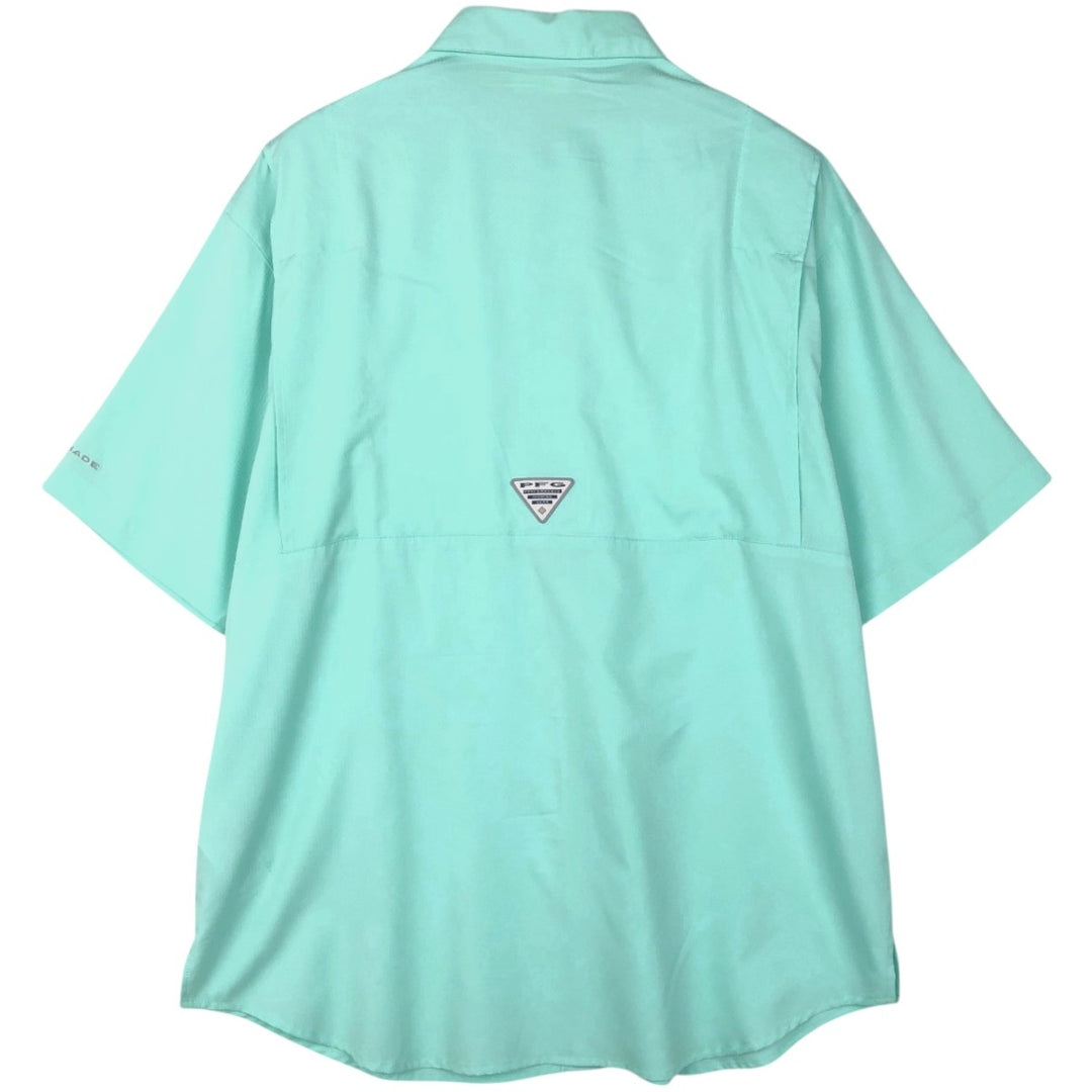 Columbia PFG OMNI-SHADE Ripstop Button-Down Short-Sleeve Fishing Shirt (Men's Size L) polyester Mint green Vintage Second Hand