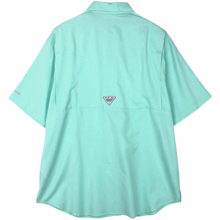 Columbia PFG OMNI-SHADE Ripstop Button-Down Short-Sleeve Fishing Shirt (Men's Size L) polyester Mint green Vintage Second Hand