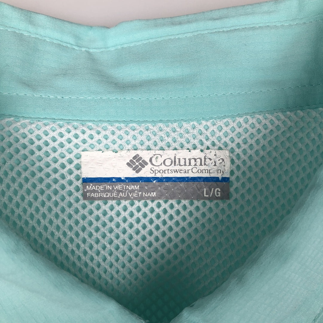 Columbia PFG OMNI-SHADE Ripstop Button-Down Short-Sleeve Fishing Shirt (Men's Size L) polyester Mint green Vintage Second Hand