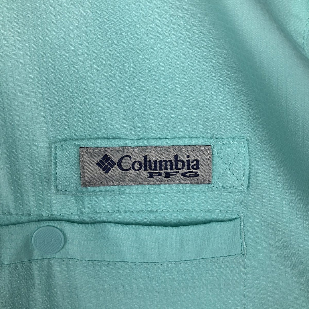Columbia PFG OMNI-SHADE Ripstop Button-Down Short-Sleeve Fishing Shirt (Men's Size L) polyester Mint green Vintage Second Hand