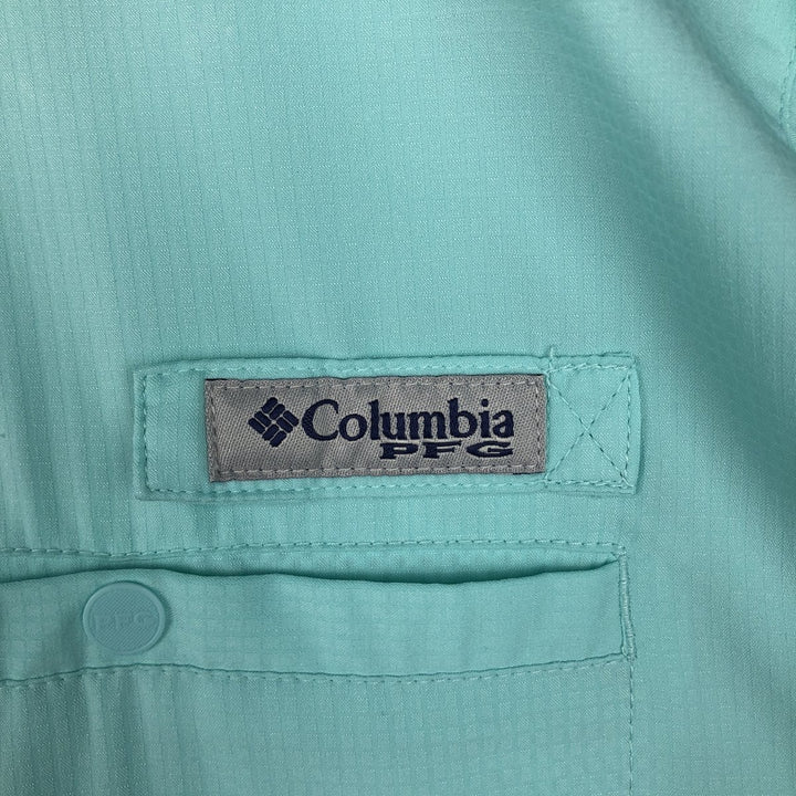 Columbia PFG OMNI-SHADE Ripstop Button-Down Short-Sleeve Fishing Shirt (Men's Size L) polyester Mint green Vintage Second Hand