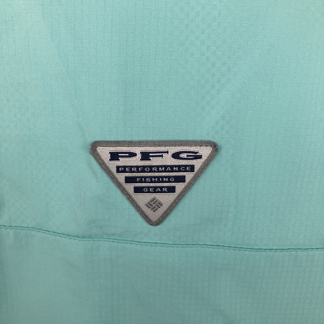 Columbia PFG OMNI-SHADE Ripstop Button-Down Short-Sleeve Fishing Shirt (Men's Size L) polyester Mint green Vintage Second Hand