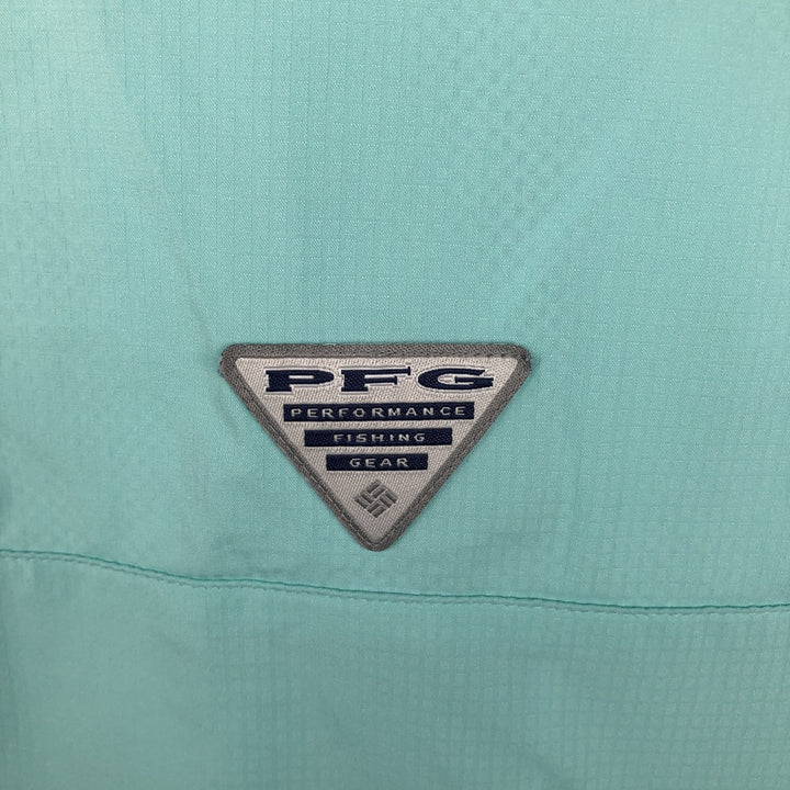Columbia PFG OMNI-SHADE Ripstop Button-Down Short-Sleeve Fishing Shirt (Men's Size L) polyester Mint green Vintage Second Hand