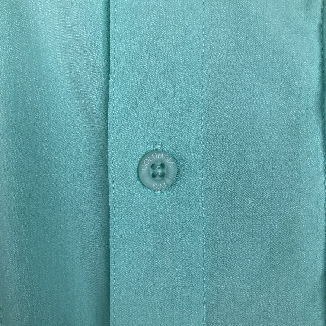 Columbia PFG OMNI-SHADE Ripstop Button-Down Short-Sleeve Fishing Shirt (Men's Size L) polyester Mint green Vintage Second Hand