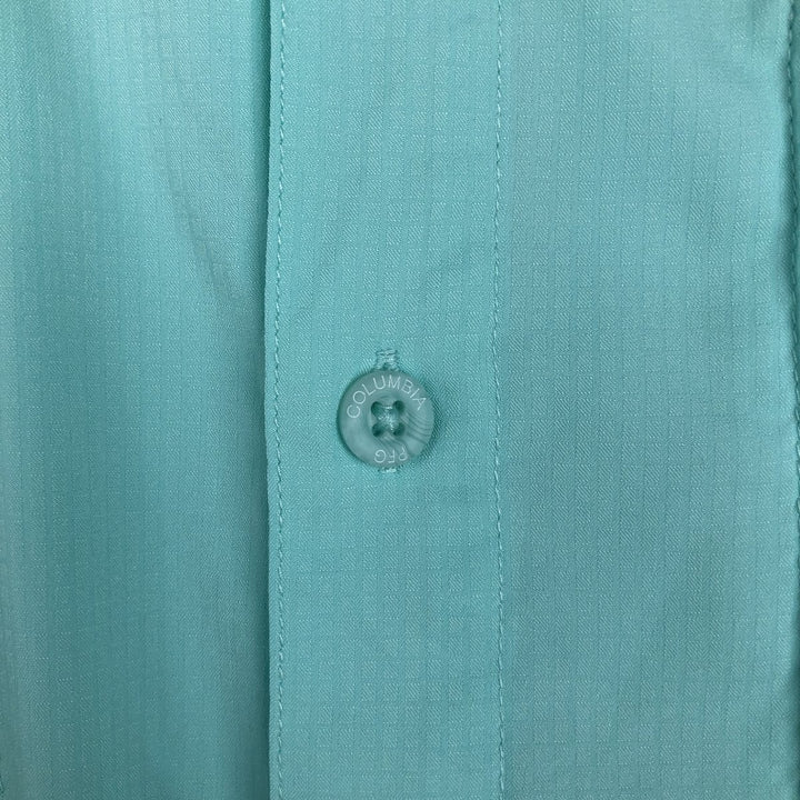 Columbia PFG OMNI-SHADE Ripstop Button-Down Short-Sleeve Fishing Shirt (Men's Size L) polyester Mint green Vintage Second Hand