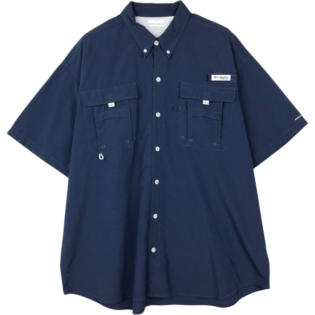Columbia PFG OMNI-SHADE Omni-Shade Button-Down Short Sleeve Fishing Shirt Men's XL Nylon navy blue type Vintage Second Hand