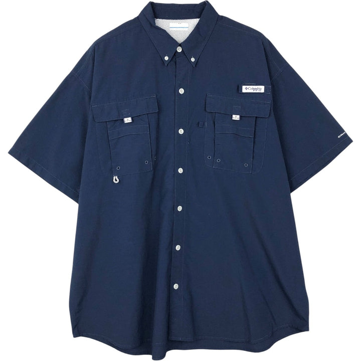 Columbia PFG OMNI-SHADE Omni-Shade Button-Down Short Sleeve Fishing Shirt Men's XL Nylon navy blue type Vintage Second Hand