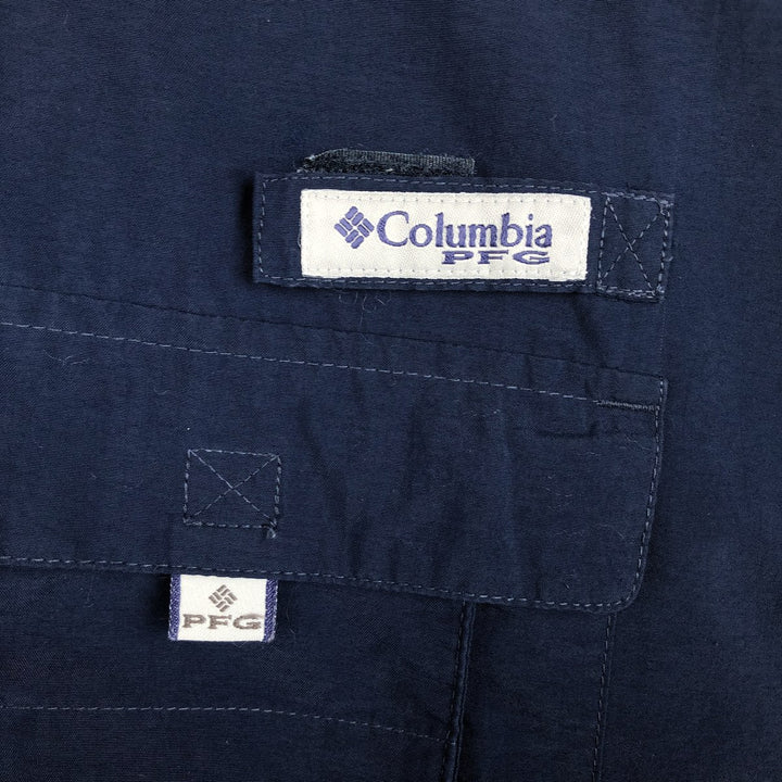 Columbia PFG OMNI-SHADE Omni-Shade Button-Down Short Sleeve Fishing Shirt Men's XL Nylon navy blue type Vintage Second Hand