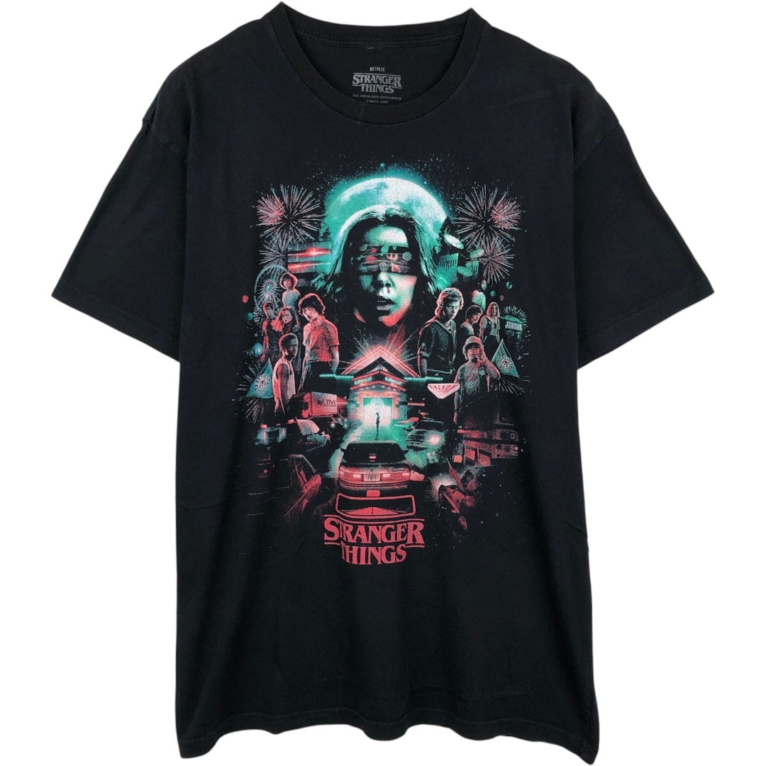 STRANGER THINGS Stranger Things Movie T-shirt Men's L size cotton black type Vintage Second Hand