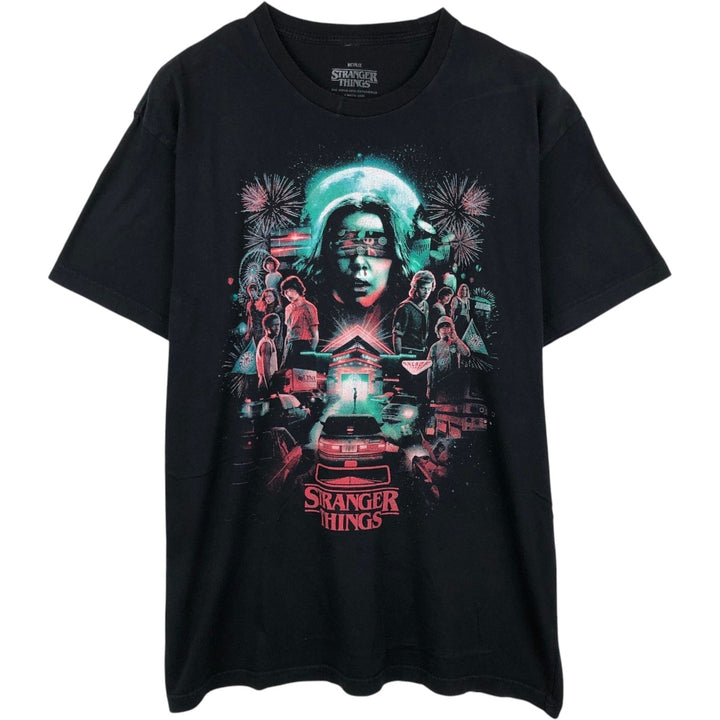 STRANGER THINGS Stranger Things Movie T-shirt Men's L size cotton black type Vintage Second Hand